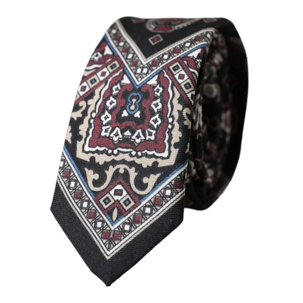 Dolce & Gabbana Black Printed 100% Silk Adjustable Men Tie KRA3320