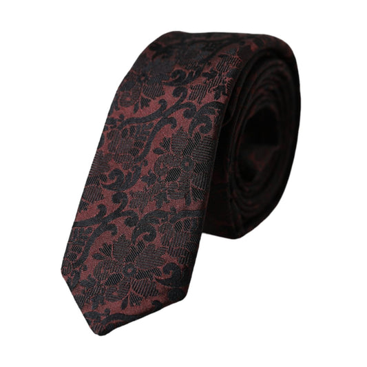 Dolce & Gabbana Maroon Floral Fantasy Silk Adjustable Men Tie KRA3323