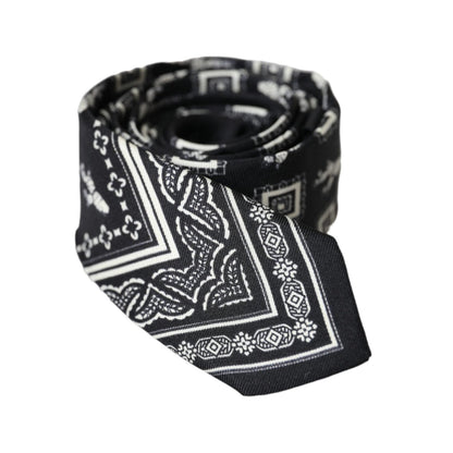 Dolce & Gabbana Black Patterned 100%Silk Adjustable Tie