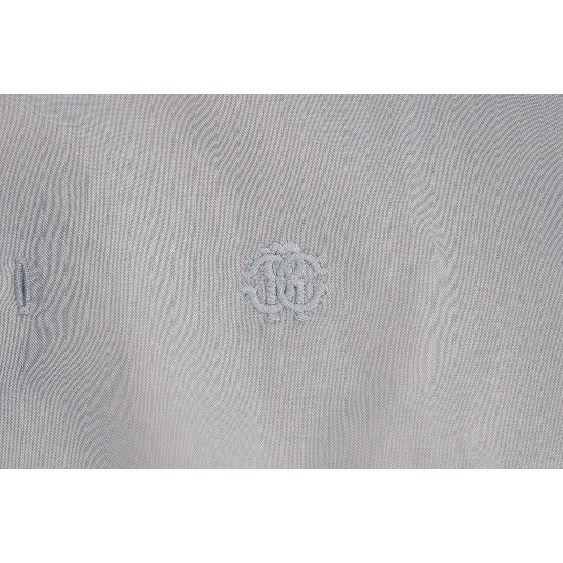 Cavalli Light Blue Cotton Slim Fit Dress Shirt