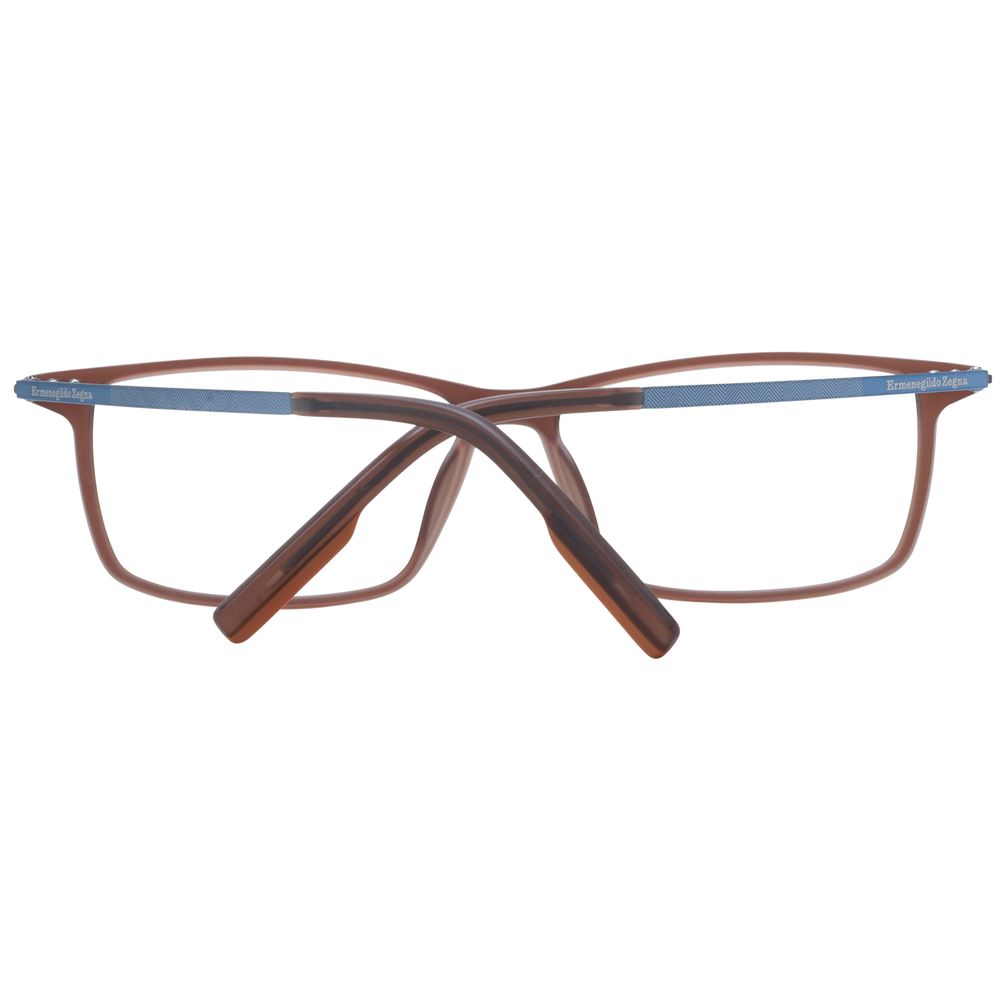 Ermenegildo Zegna Brown Men Glasses Frame, full-rim plastic, rectangle style, includes branded case, size 58-14-145, lens width 58.