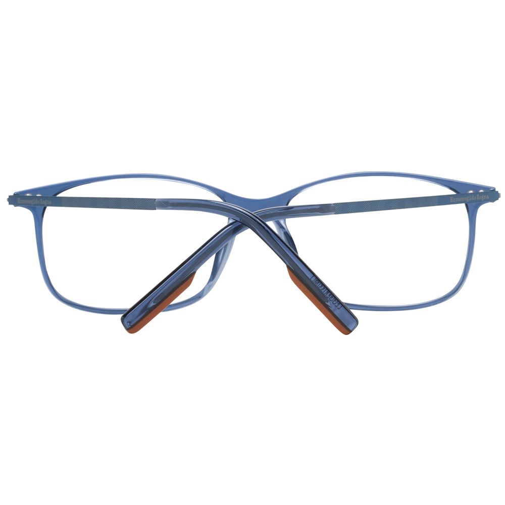 Ermenegildo Zegna Blue Men Glasses Frame with titanium full-rim in rectangle style, demo lenses, includes branded case.