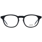 Lozza Black Men Glasses Frame with full-rim round style, made of acetate and plastic, includes branded case, sleek black design.