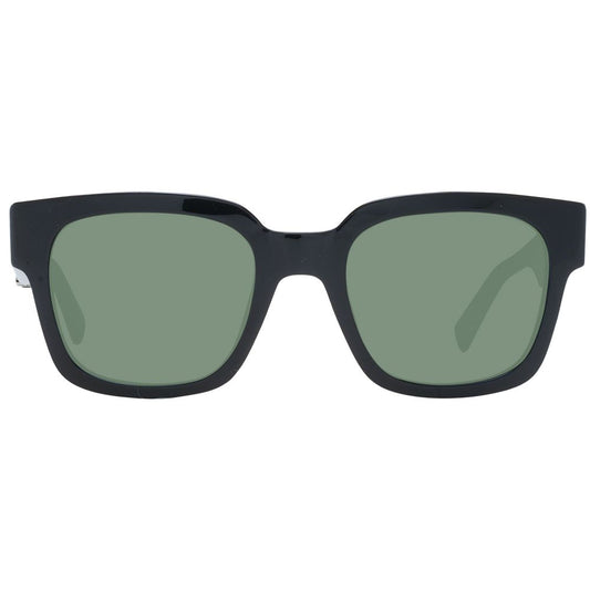 Sting Black Unisex Sunglass with full-rim acetate frame and green plastic lenses, providing 100% UVA & UVB protection. Square style with branded case.