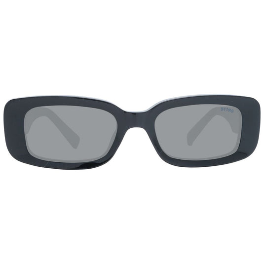 Sting Black Unisex Sunglass with black acetate full-rim frame, grey lenses, rectangle style, 100% UVA & UVB protection.