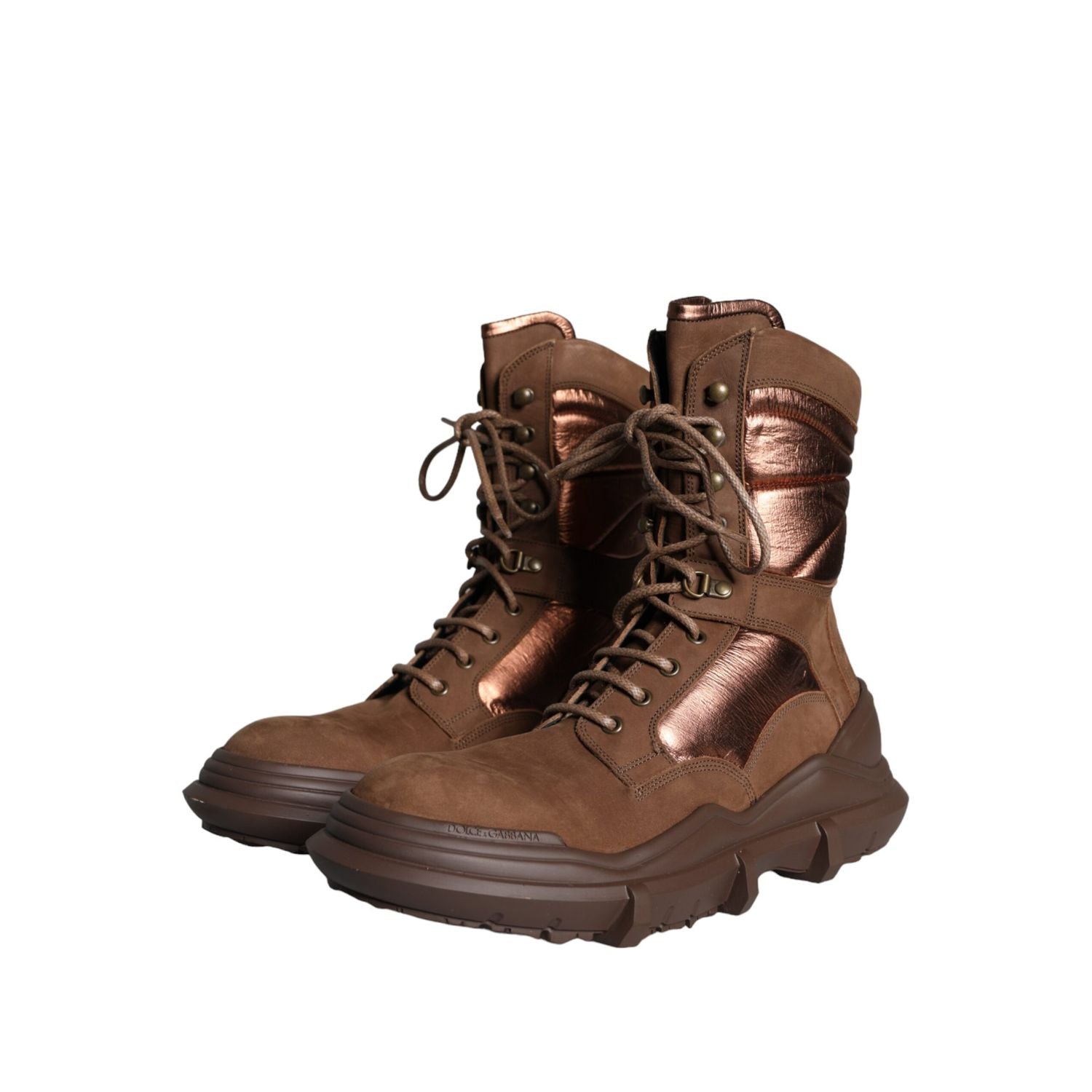 حذاء عسكري رجالي من دولتشي آند غابانا مصنوع من الجلد المدبوغ باللون البني