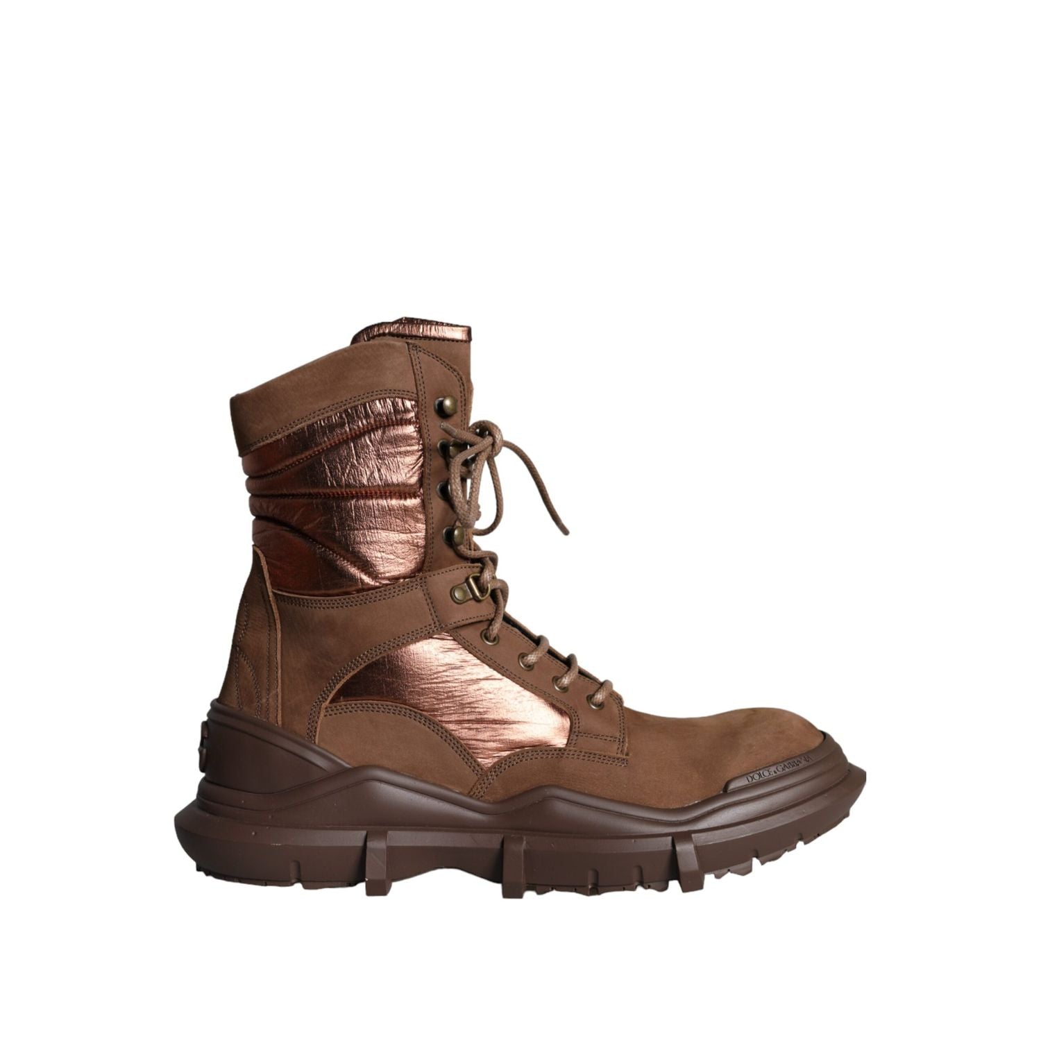 حذاء عسكري رجالي من دولتشي آند غابانا مصنوع من الجلد المدبوغ باللون البني