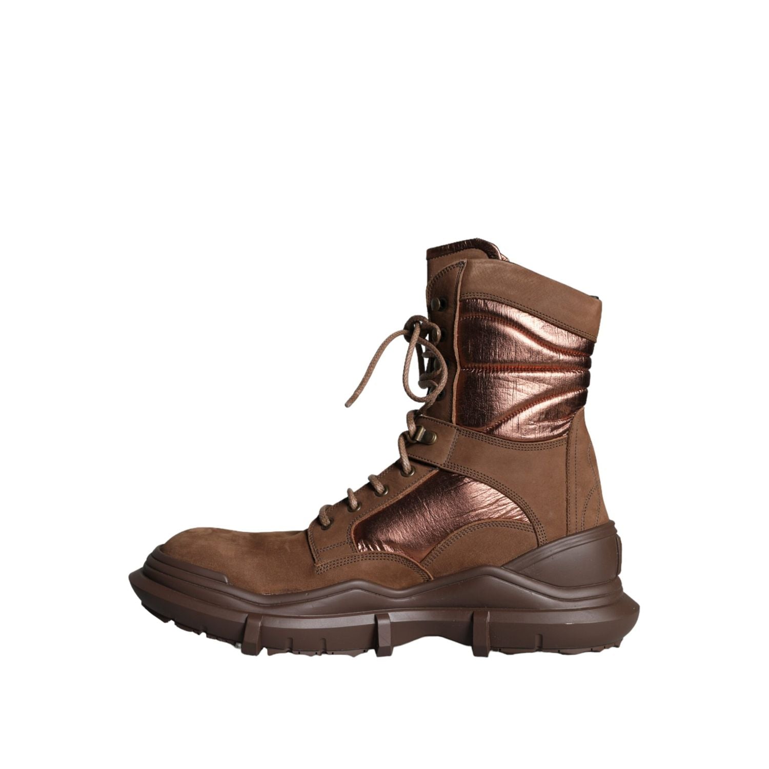 حذاء عسكري رجالي من دولتشي آند غابانا مصنوع من الجلد المدبوغ باللون البني