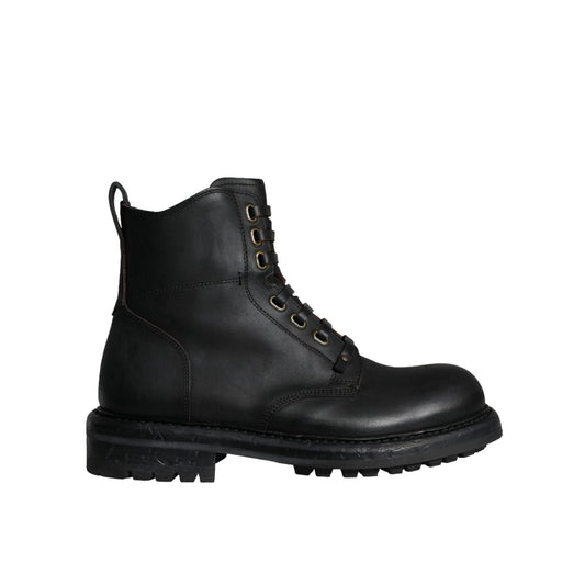 Dolce & Gabbana Black Lace Up Mid Calf Boots Men Shoes