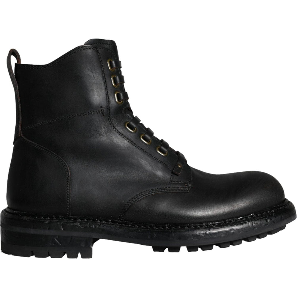 Dolce & Gabbana Black Lace Up Mid Calf Boots Men Shoes MV5870-40