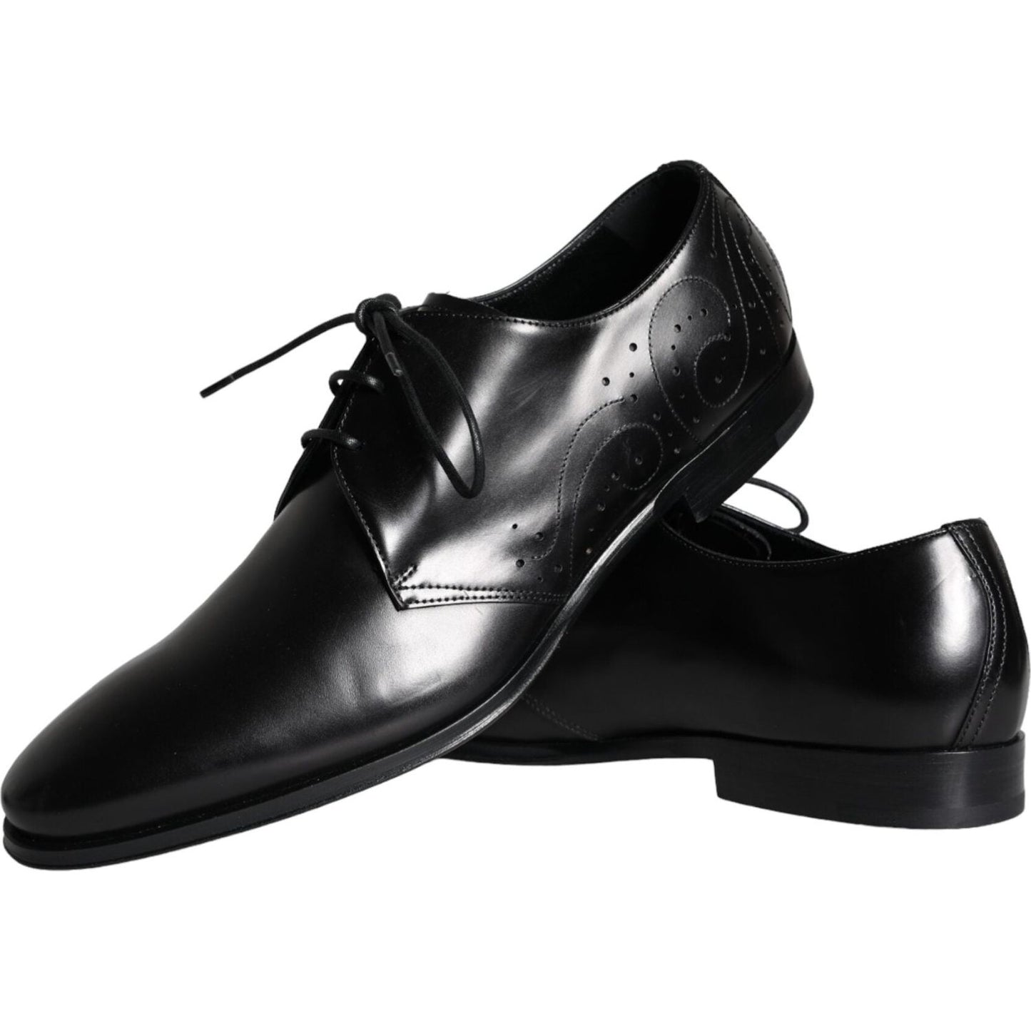 Dolce & Gabbana Black Calfskin Leather Derby Men Dress Shoes MV5911-43