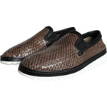 Dolce & Gabbana Brown Black Leather Weaved Men Loafers Shoes MV5921-40.5