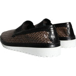 Dolce & Gabbana Brown Black Leather Weaved Men Loafers Shoes MV5921-40.5