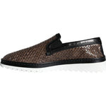 Dolce & Gabbana Brown Black Leather Weaved Men Loafers Shoes MV5921-40.5