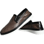 Dolce & Gabbana Brown Black Leather Weaved Men Loafers Shoes MV5921-40.5