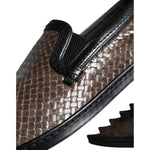 Dolce & Gabbana Brown Black Leather Weaved Men Loafers Shoes MV5921-40.5