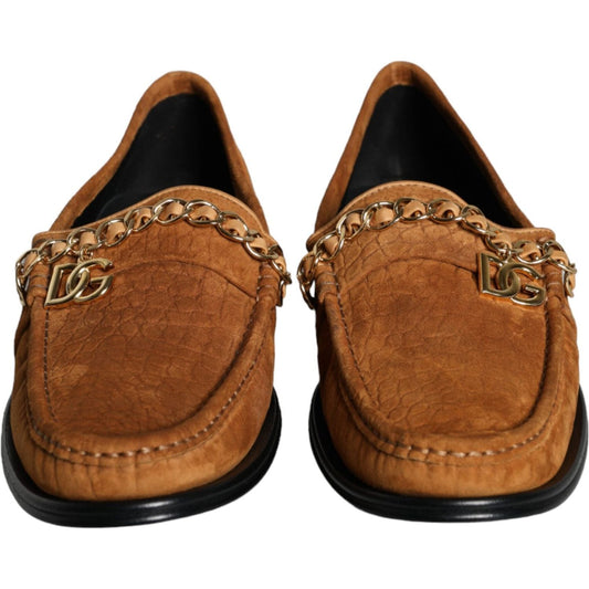 Dolce & Gabbana Brown Velvet Leather Logo Mocassin Slip On Shoes Dolce & Gabbana Saddle Brown