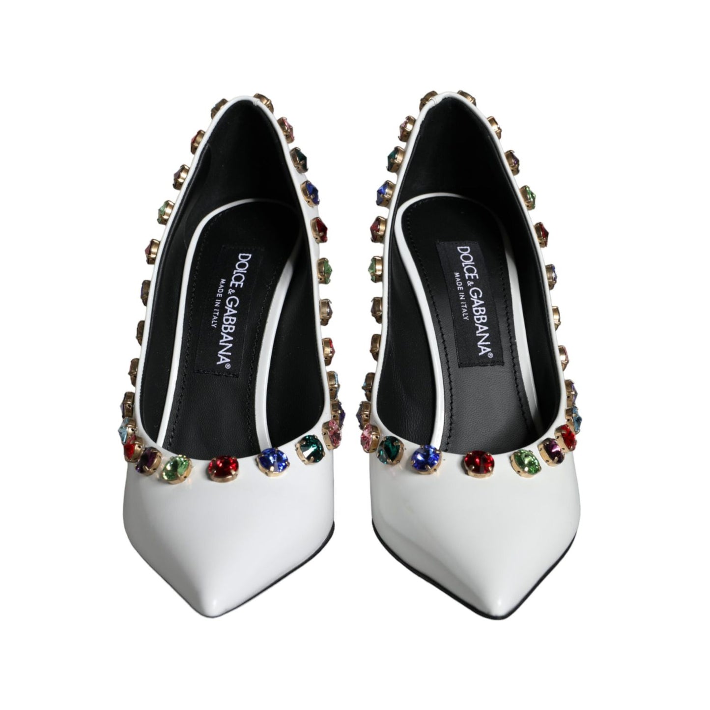 Dolce & Gabbana White Crystal Leather High Heels Pumps Shoes