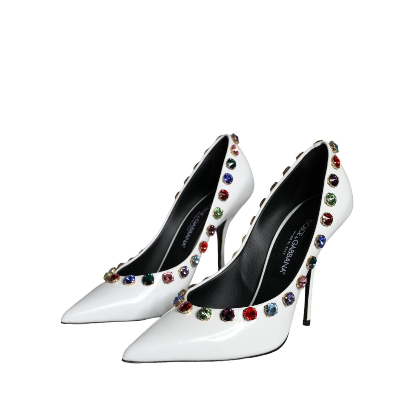 Dolce & Gabbana White Crystal Leather High Heels Pumps Shoes