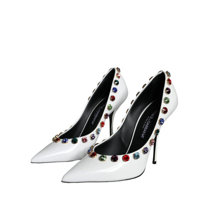Dolce & Gabbana White Crystal Leather High Heels Pumps Shoes