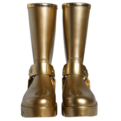 Dolce & Gabbana Metallic Gold Rubber PVC Rain Boots Shoes