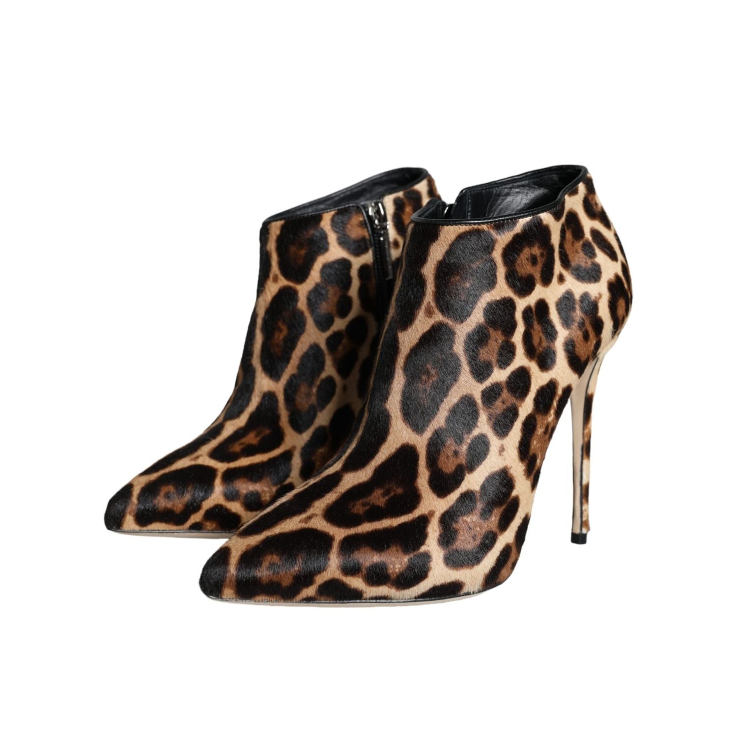 Dolce & Gabbana Brown Leopard Calf Fur Heels Ankle Boots Shoes