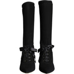 Dolce & Gabbana Black Stiletto Heels Mid Calf Boots Shoes