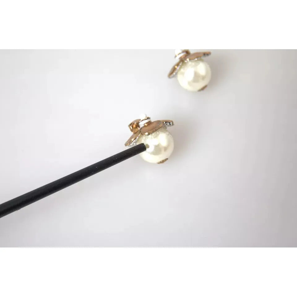 Dolce & Gabbana Gold Tone Maxi Faux Pearl Floral Clip-on Jewelry Earrings Earrings