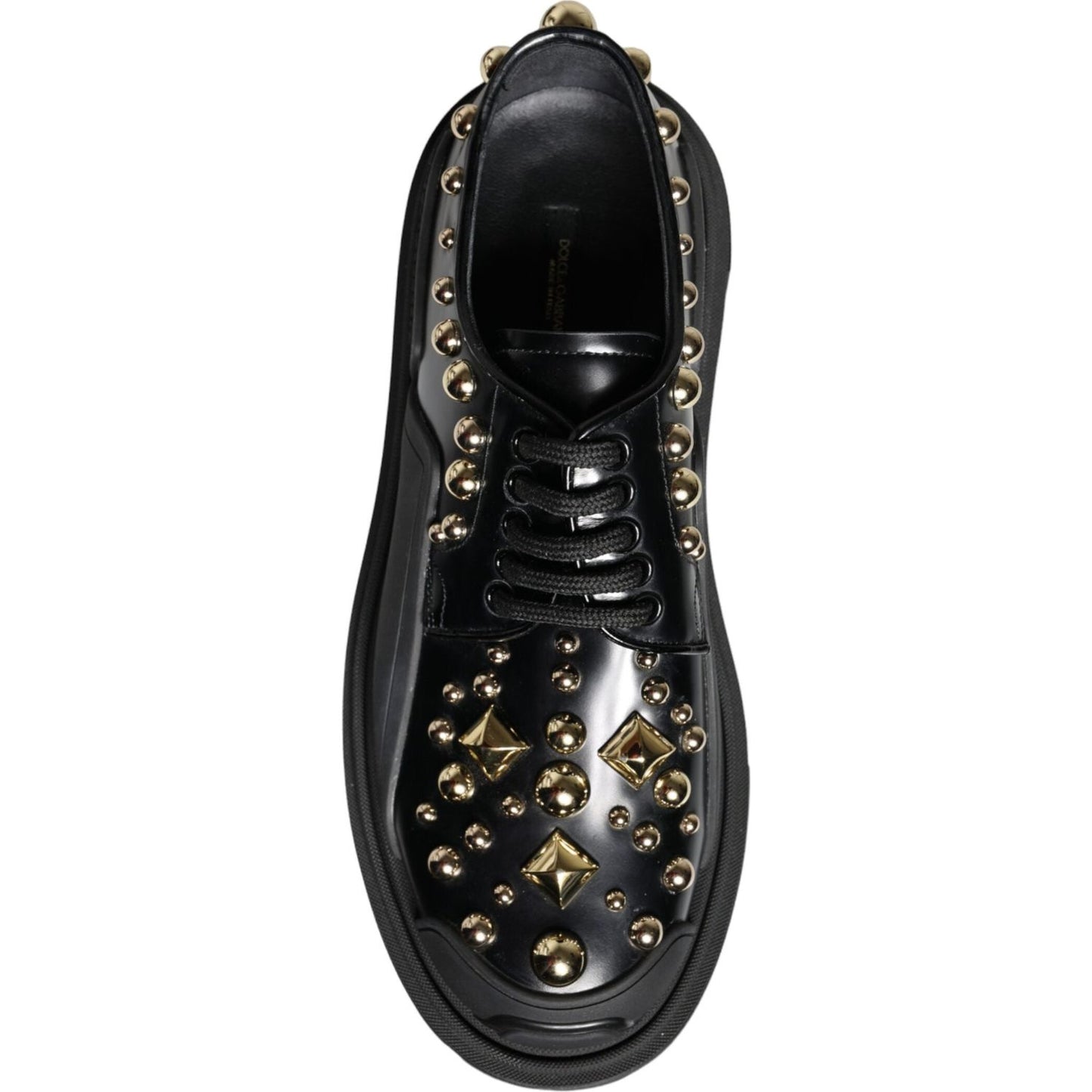 Dolce & Gabbana Black Leather Trekking Derby Embellished Shoes
