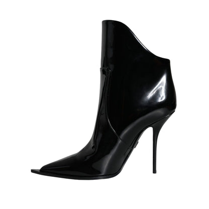 Dolce & Gabbana Black Patent Leather Pointed Ankle Boots Shoes