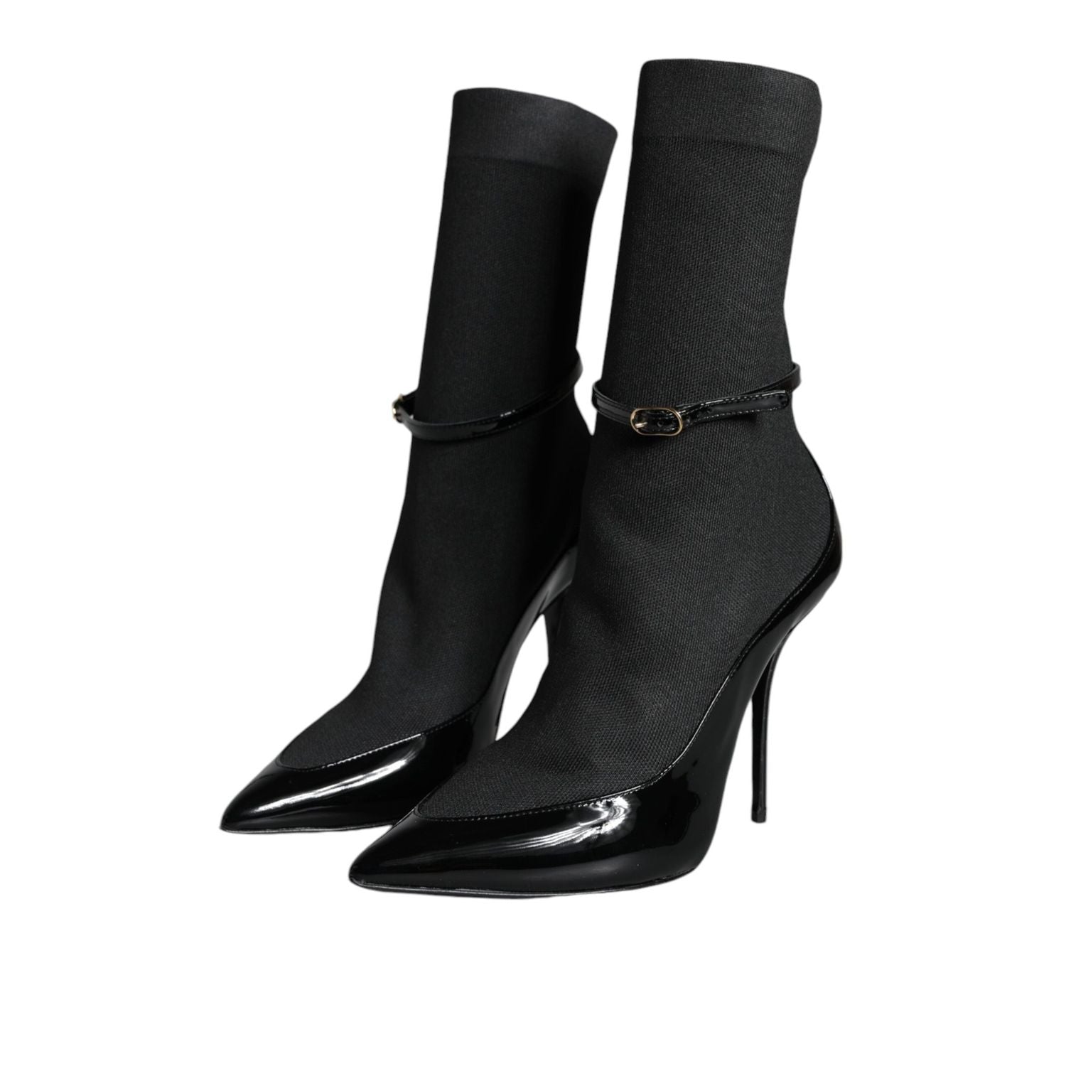 Dolce & Gabbana Black Leather Stilettos Booties Socks Shoes