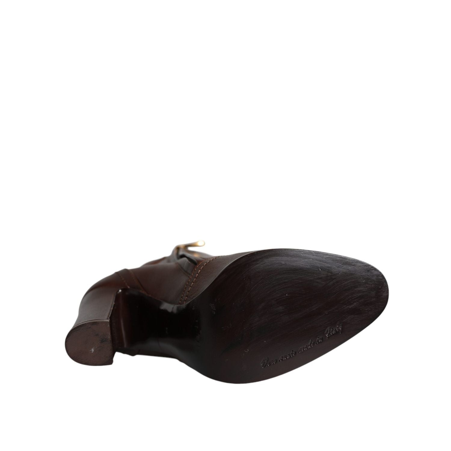 حذاء دولتشي آند غابانا بني بكعب من الجلد حتى منتصف الساق