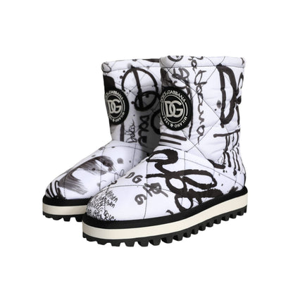 Dolce & Gabbana White Padded Logo Print Mid Calf Boots Shoes