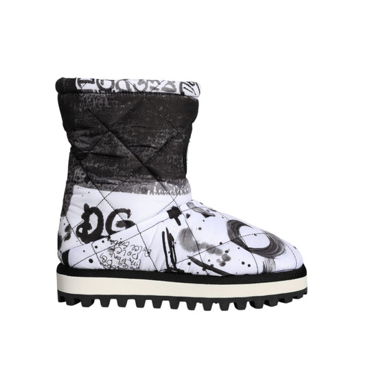 Dolce & Gabbana White Padded Logo Print Mid Calf Boots Shoes