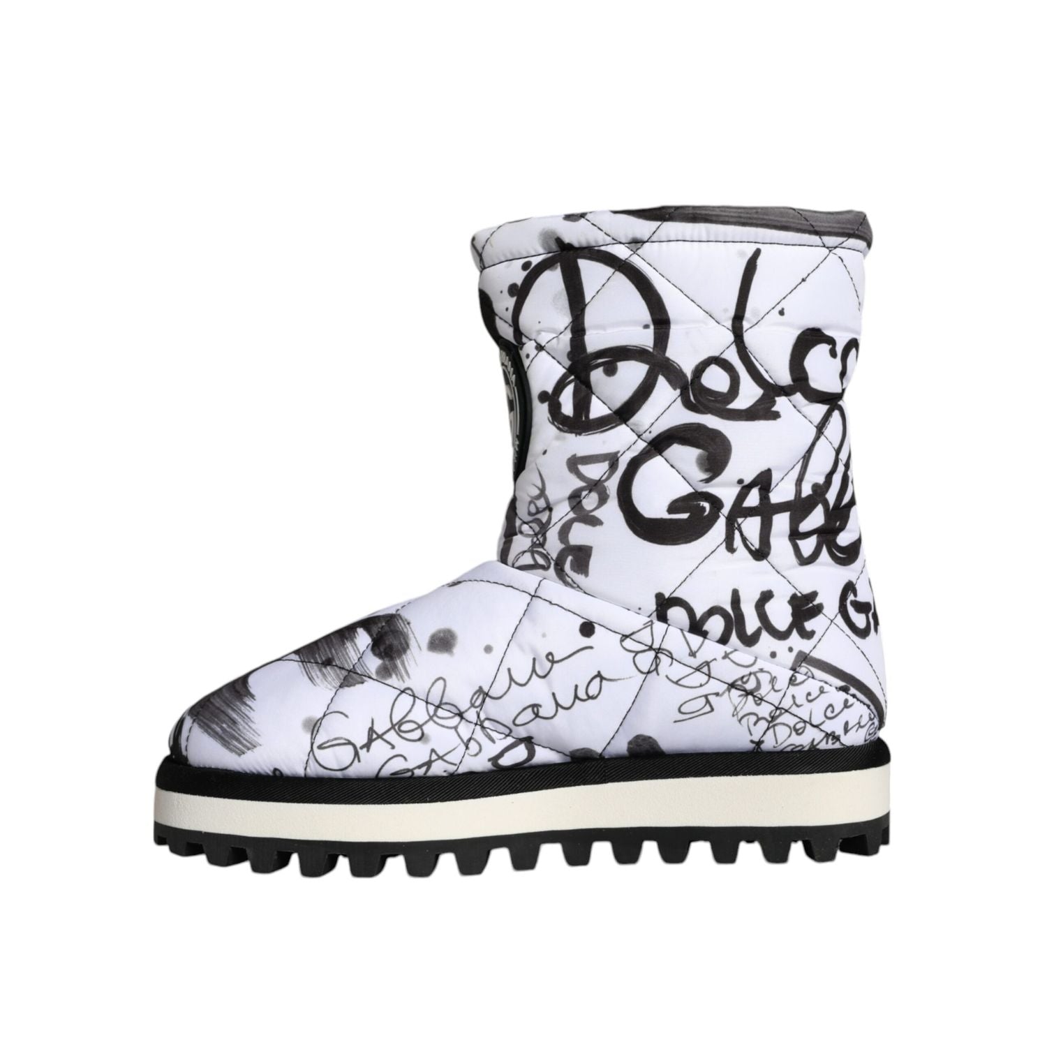 Dolce & Gabbana White Padded Logo Print Mid Calf Boots Shoes