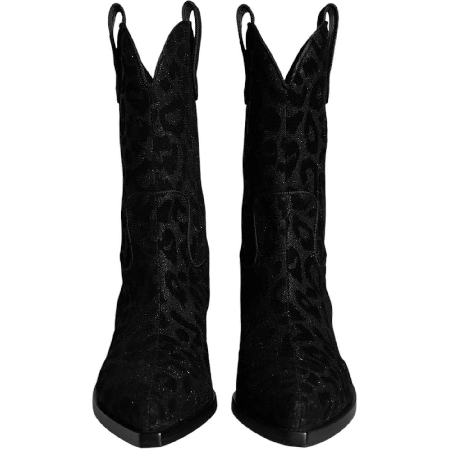 Dolce & Gabbana Black Gray Leopard Cowboy Boots Shoes LA11525#1-38.5