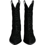 Dolce & Gabbana Black Gray Leopard Cowboy Boots Shoes LA11525#1-38.5
