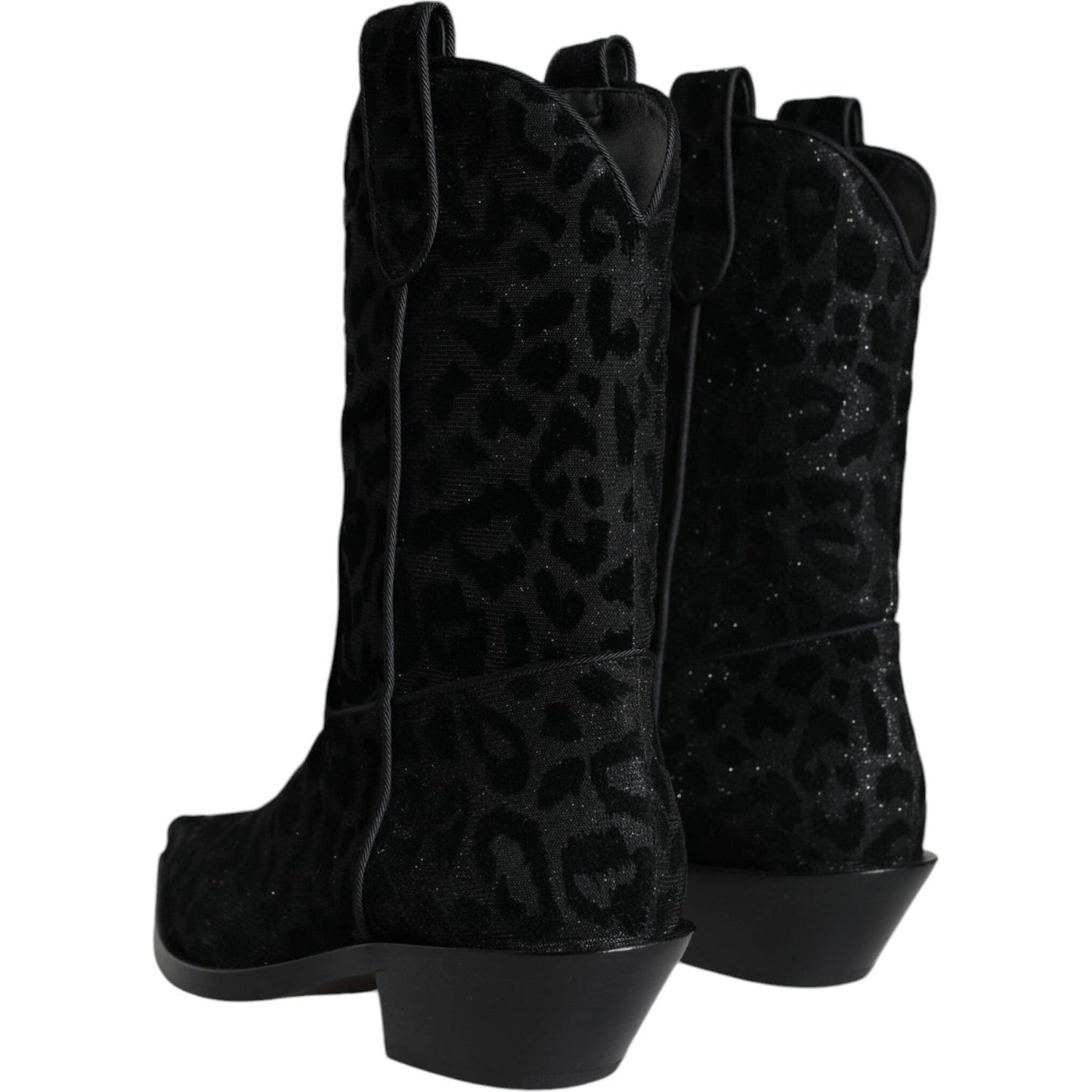Dolce & Gabbana Black Gray Leopard Cowboy Boots Shoes LA11525#1-38.5