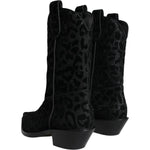 Dolce & Gabbana Black Gray Leopard Cowboy Boots Shoes LA11525#1-38.5