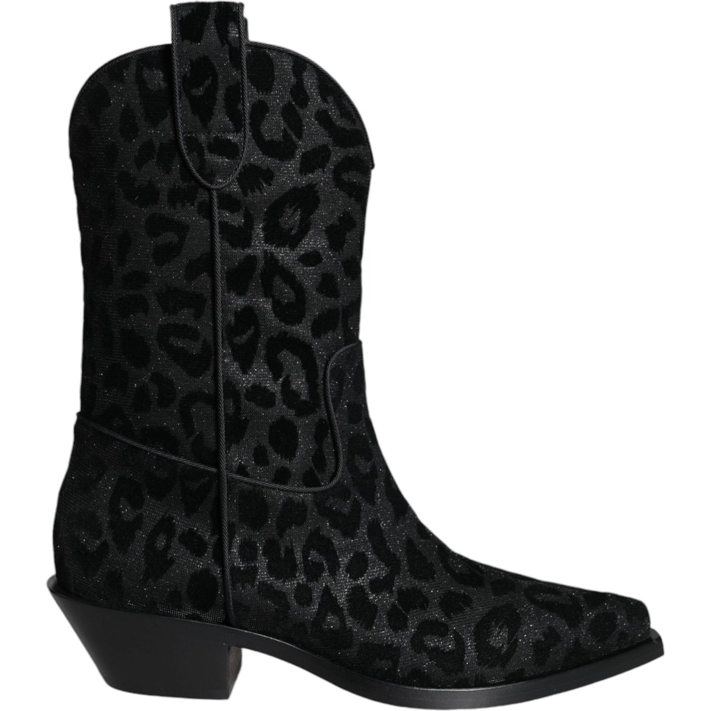 Dolce & Gabbana Black Gray Leopard Cowboy Boots Shoes LA11525#1-38.5