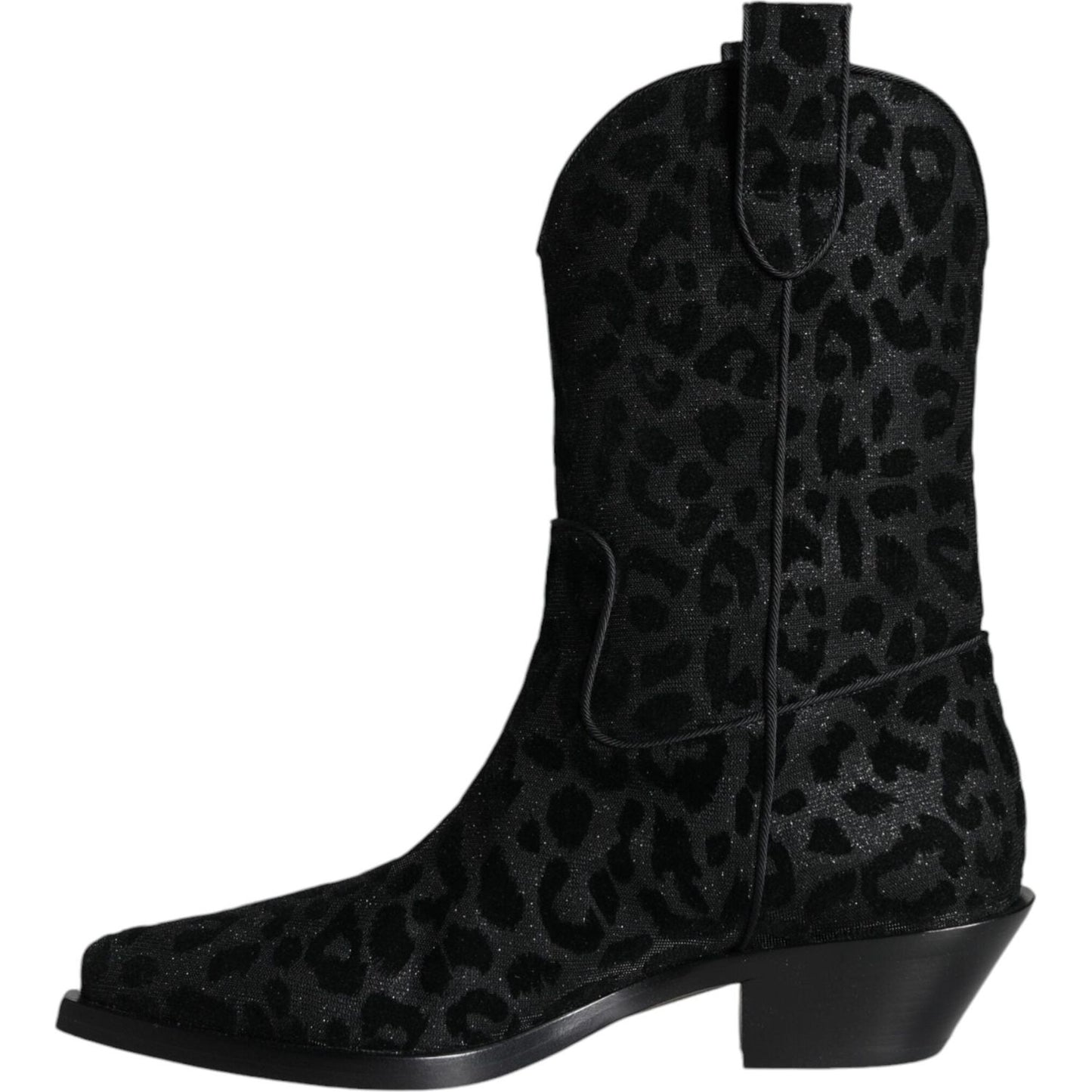 Dolce & Gabbana Black Gray Leopard Cowboy Boots Shoes LA11525#1-38.5