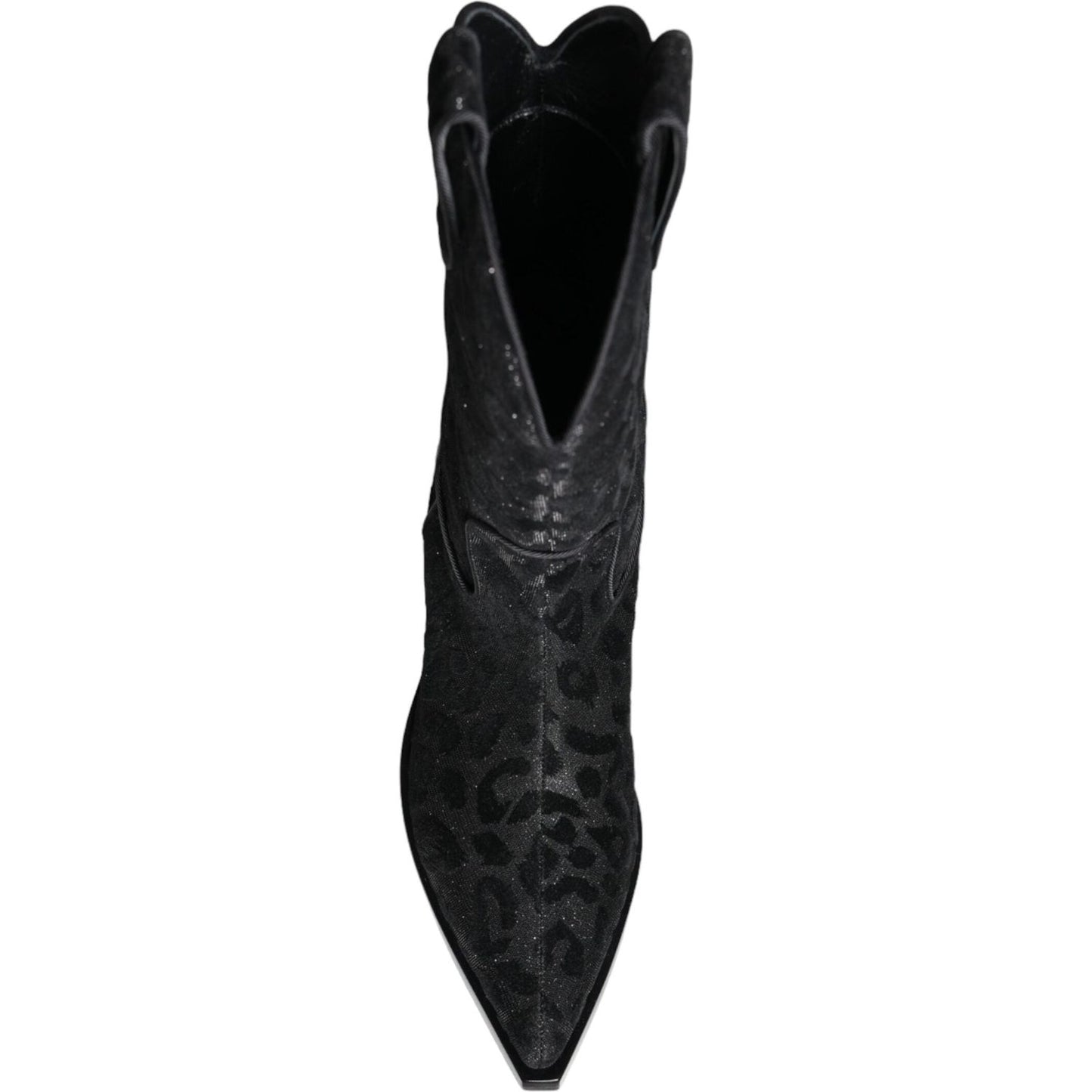 Dolce & Gabbana Black Gray Leopard Cowboy Boots Shoes LA11525#1-38.5