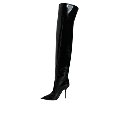 Dolce & Gabbana Black Patent Leather Knee High Boots Shoes