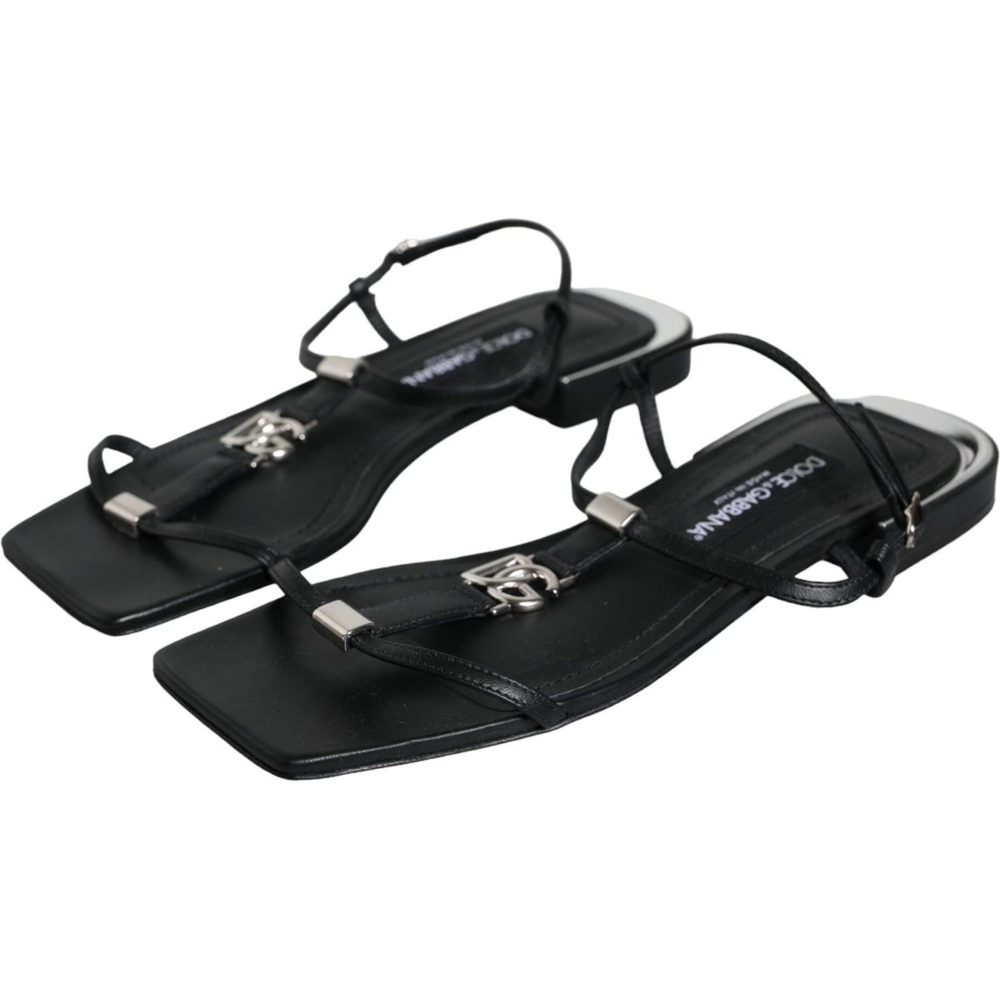 Dolce & Gabbana Black Leather Logo Ankle Strap Keira Sandals Shoes