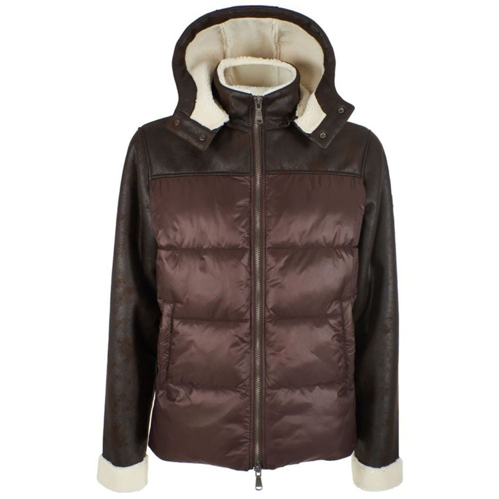 Yes Zee Brown Nylon Men's Quilted Jacket YE-13685-S