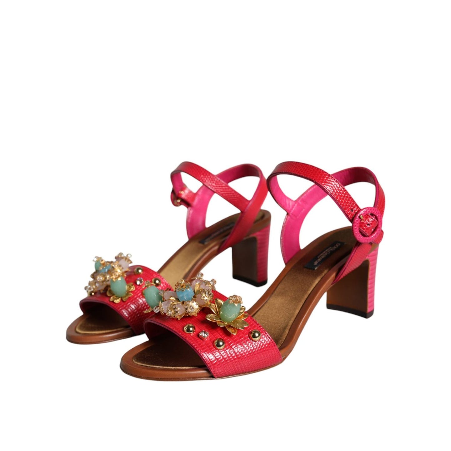 Dolce & Gabbana Fuchsia Leather Embellished Keira Sandals Shoes