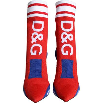 Dolce & Gabbana Red Blue Stretch Sock Style Ankle Boots Logo Shoes