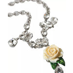 Dolce & Gabbana Silver Brass Clear Crystal Roses Pendants Necklace