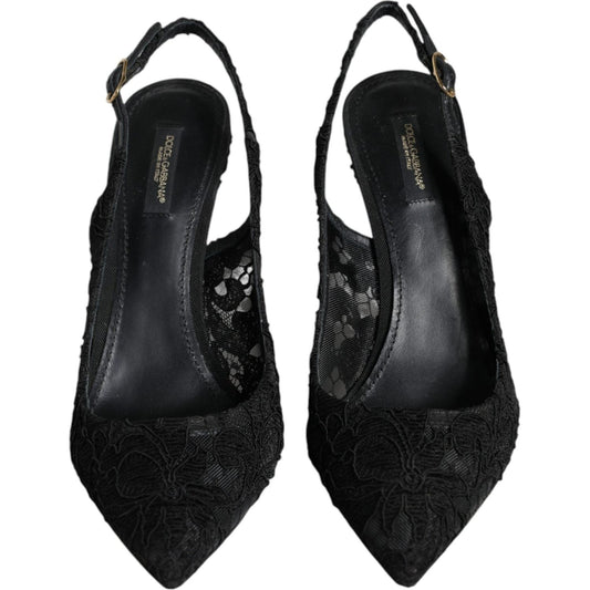 Dolce & Gabbana Black Taormina Lace Bellucci Slingbacks Shoes Dolce & Gabbana Black