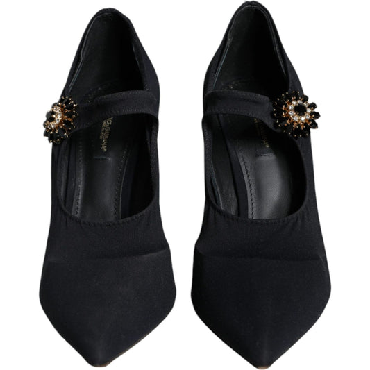 Dolce & Gabbana Black Mary Jane Jersey Crystal Pumps Shoes Dolce & Gabbana Black